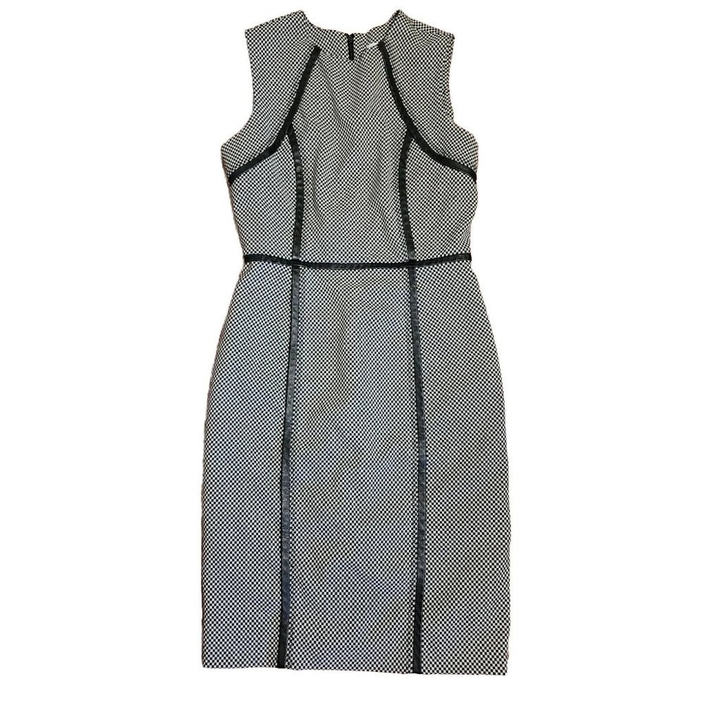 Calvin Klein Dress Womens Size 2 Black White Check Pattern Sleeveless Zip Back